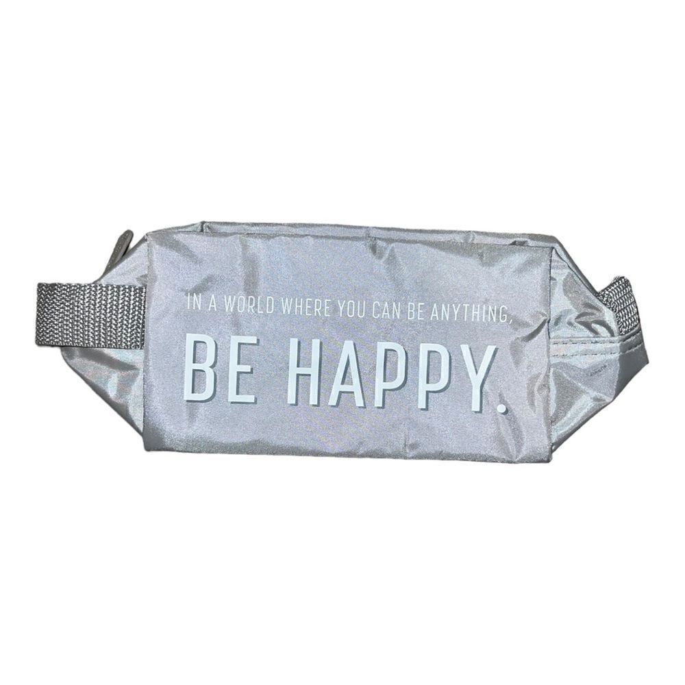 Thirty-One Let's Go Pouch Small in Be Happy Gray Polyester Travel Bag New